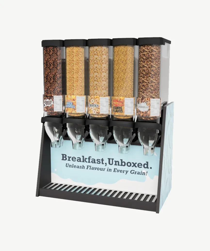 Commercial Cereal Dispenser for Breakfast Buffets - 5 Cereal Dispenser wide.