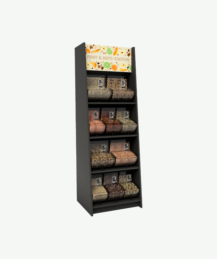 Scoop Bin Refill Stand- slim version in black with branding