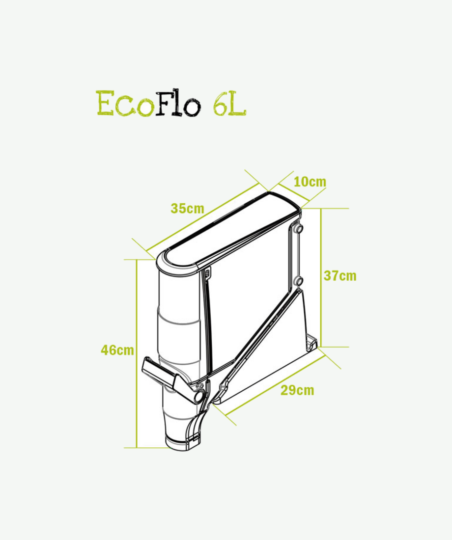 Diagram of EcoFlo 6L: 35cm deep x 10cm wide x 46cm high