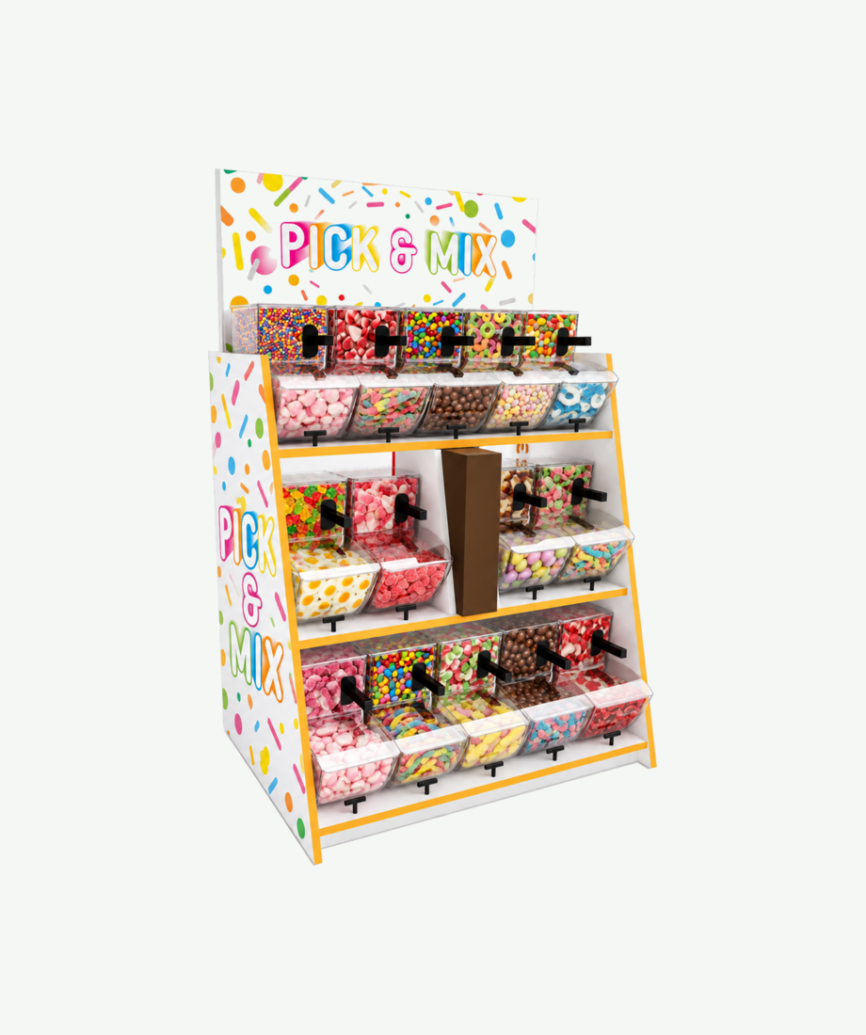 The Mini Mix Mix Pick and Mix Stand - with orange edging and full branding