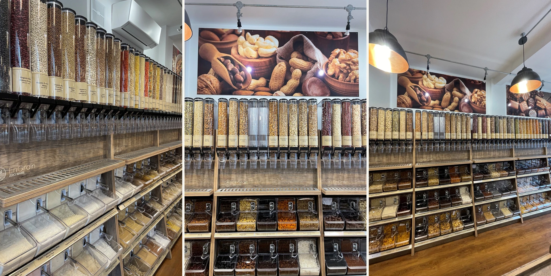 Engrain Zero Waste refill store featuring MZW EcoPremium Refill stands and EcoFlo dispensers.