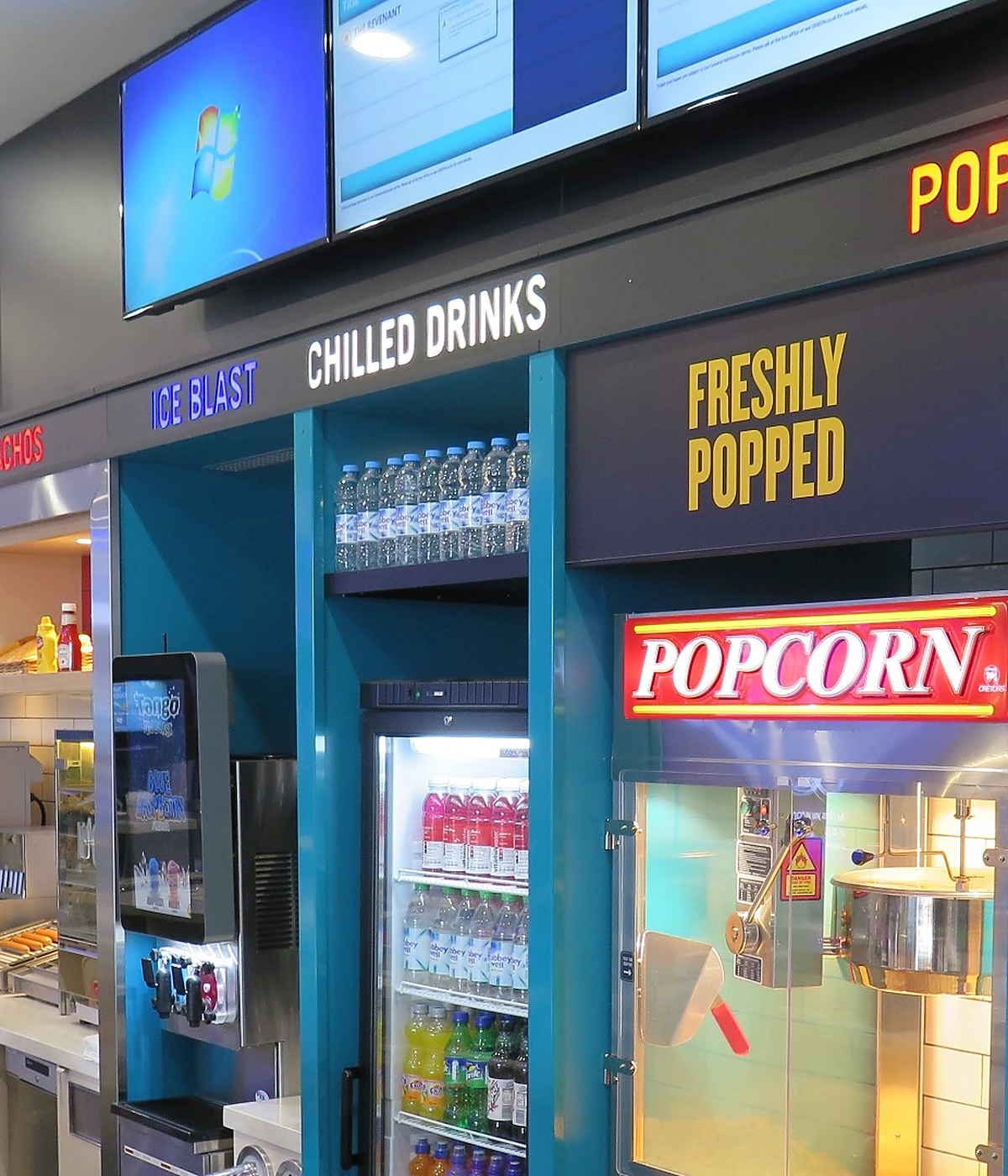 cinema back counter showing Cretors popcorn machine